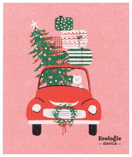 Winter Wheels Cat Swedish Sponge Cloth