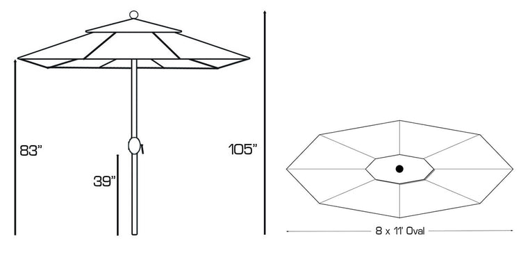 Galtech 8' X 11' Oval Umbrella w/Auto Tilt