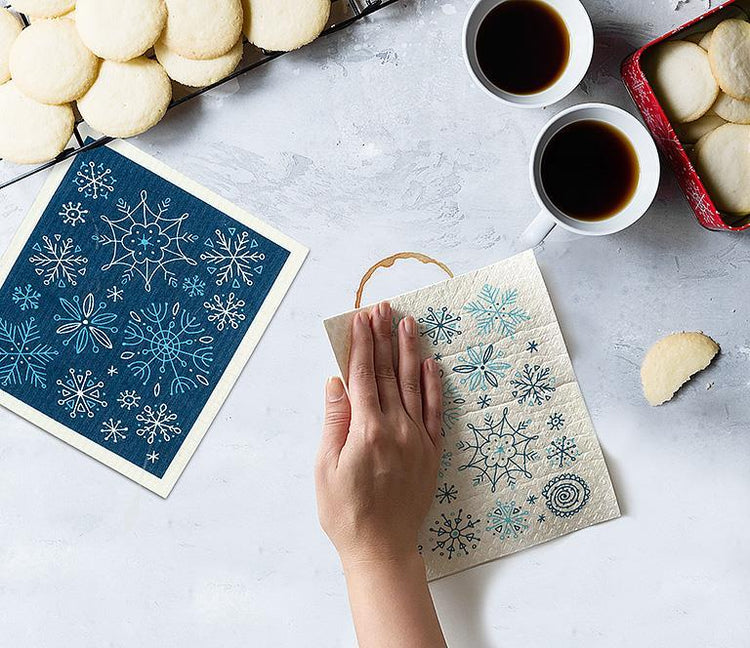 Set of 2 Allover Snowflakes Swedish Sponge Cloth