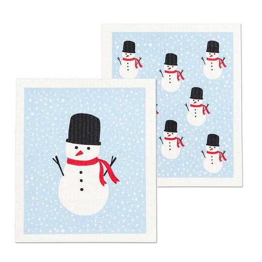 Set of 2 Square Hat Snowman Swedish Sponge Cloth