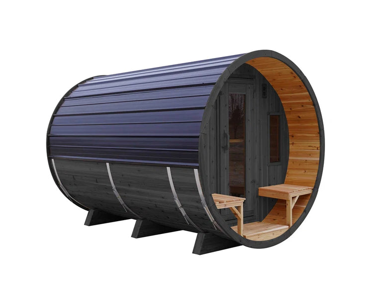 8' Red Cedar Barrel Sauna With 2' Porch