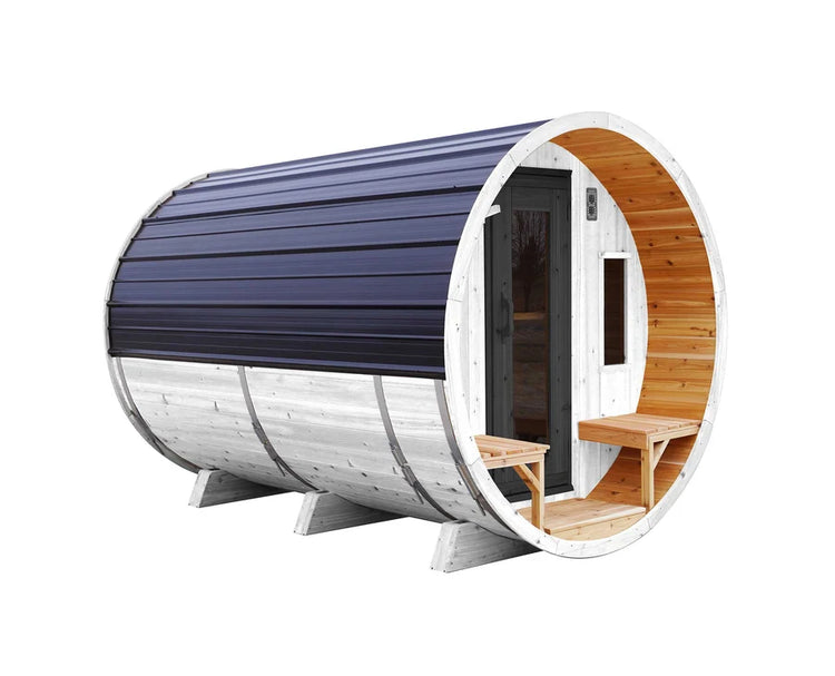 8' Red Cedar Barrel Sauna With 2' Porch