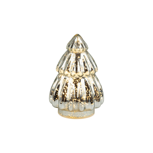 Shiny Antique Silver Glass Tiered Tree Table Piece, Large