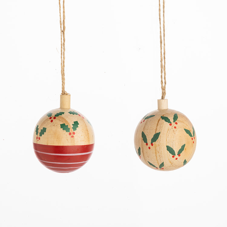 Assorted Painted Holly Print Wood Ball