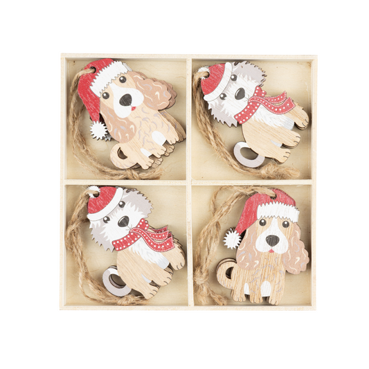 Set of 8 Printed Wood Dog Ornaments