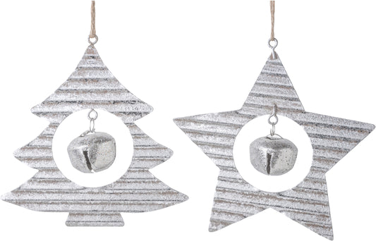 Assorted Corrugated Silver Tree and Star Ornament