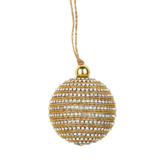 Gold Cord & Clear Glass Jewel Ball Ornament, Small