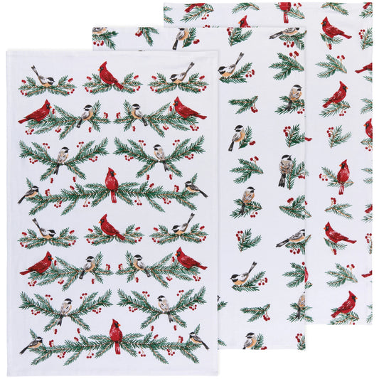Set of 3 Birds & Boughs Floursack Dishtowels