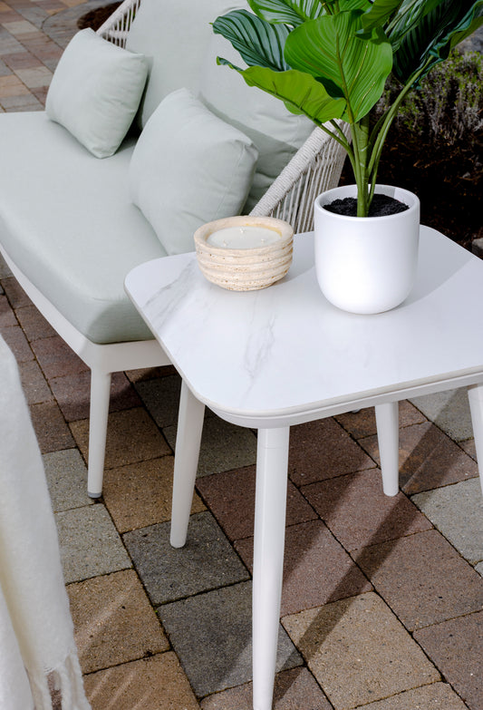 Noma Sintered Stone End Table, Glacier White/White