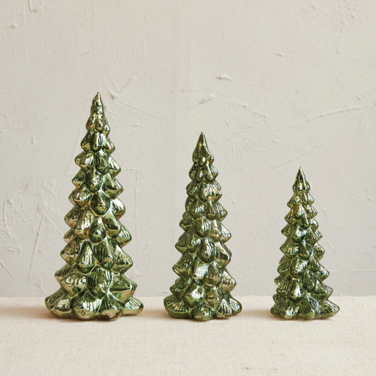 Set of 3 Round Mercury Glass LED Trees