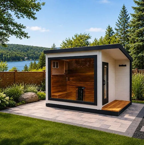 8' Red Cedar Modern Panoramic Sauna With 2' Porch