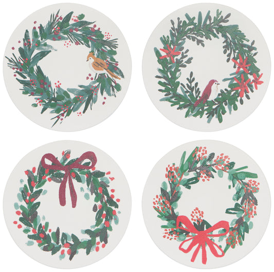 Set of 4 Wreaths Soak Up Christmas Coasters