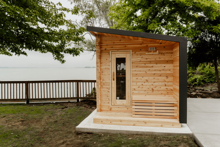 8' Red Cedar Modern Panoramic Sauna With 2' Porch