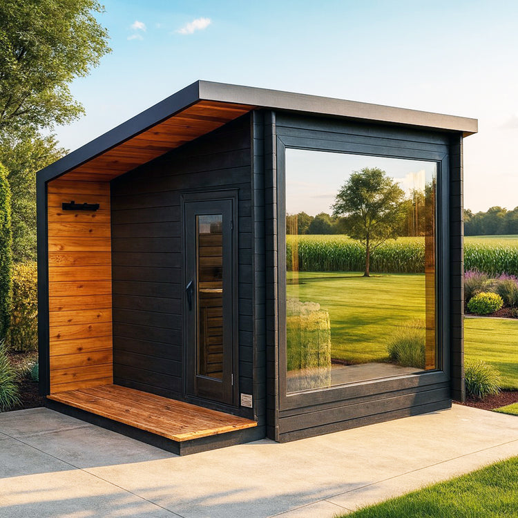 8' Red Cedar Modern Panoramic Sauna With 2' Porch