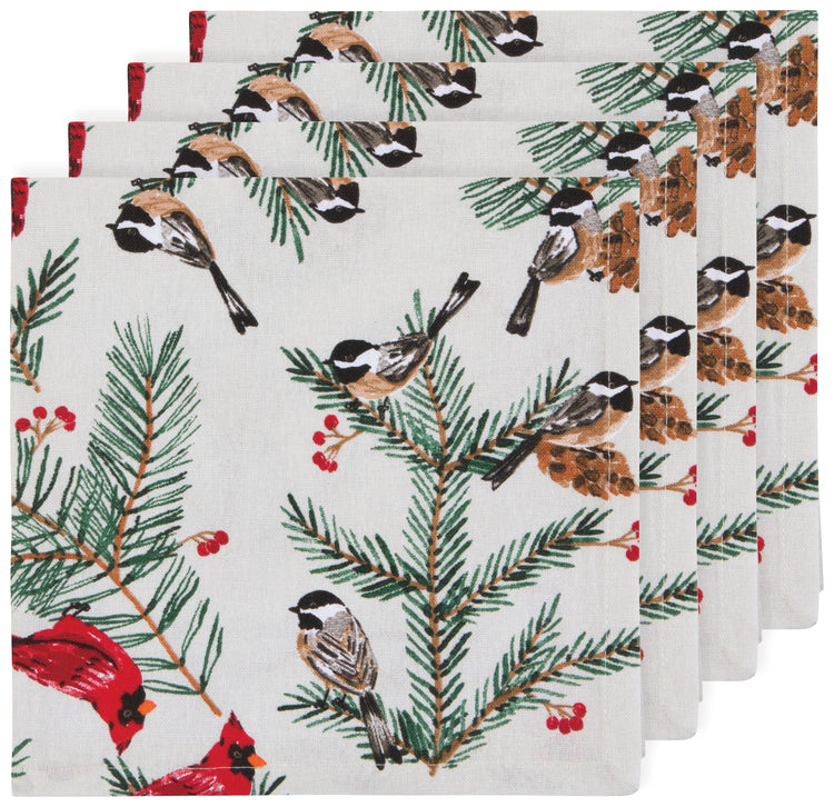 Set of 4 Birds & Boughs Christmas Napkins