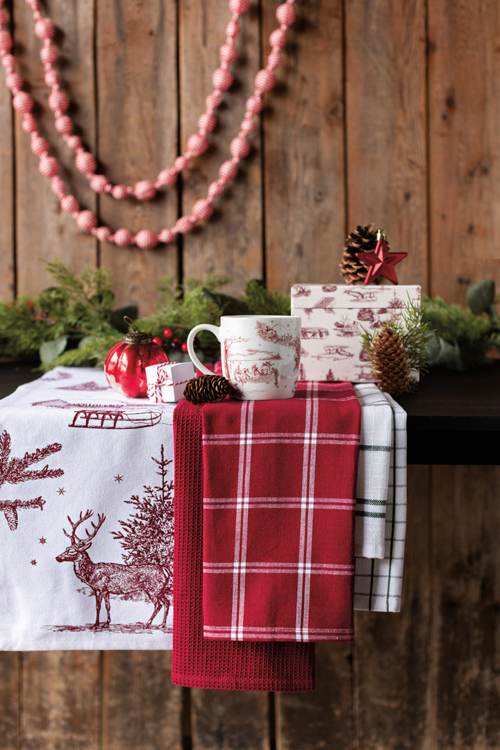 Set of 5 Winter Toile Woven and Print Dishtowels