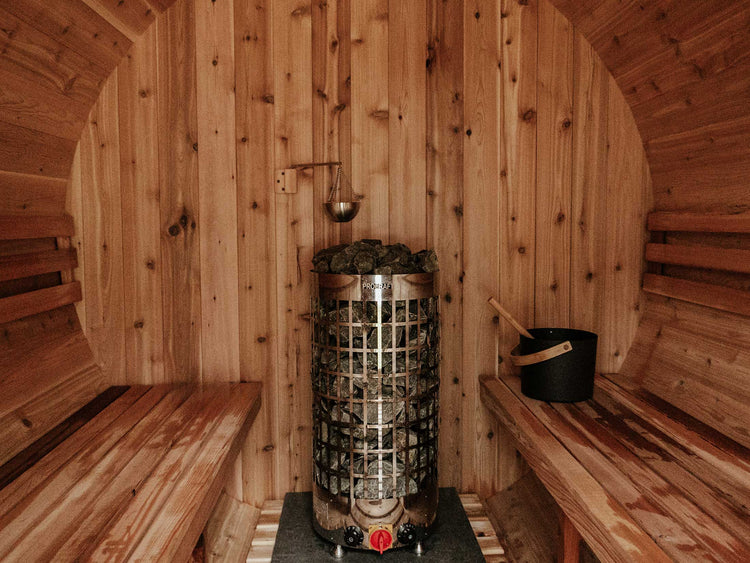 8' Red Cedar Barrel Sauna With 2' Porch