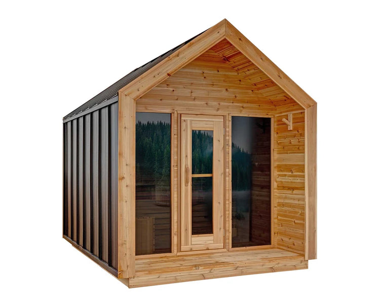 8' Red Cedar Modern Cabin Sauna With 2' Porch