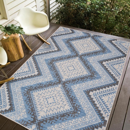 5 X 8 Carnival Grey Blue Indoor/Outdoor Rug