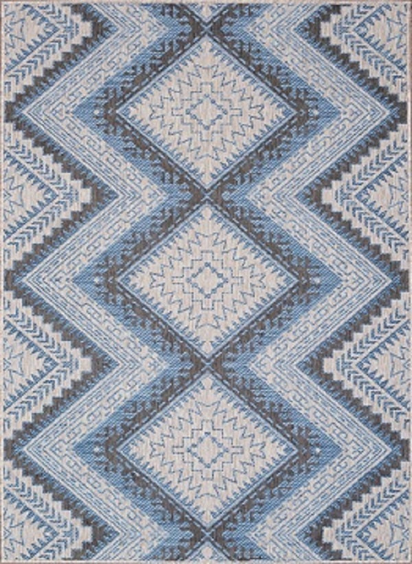 5 X 8 Carnival Grey Blue Indoor/Outdoor Rug