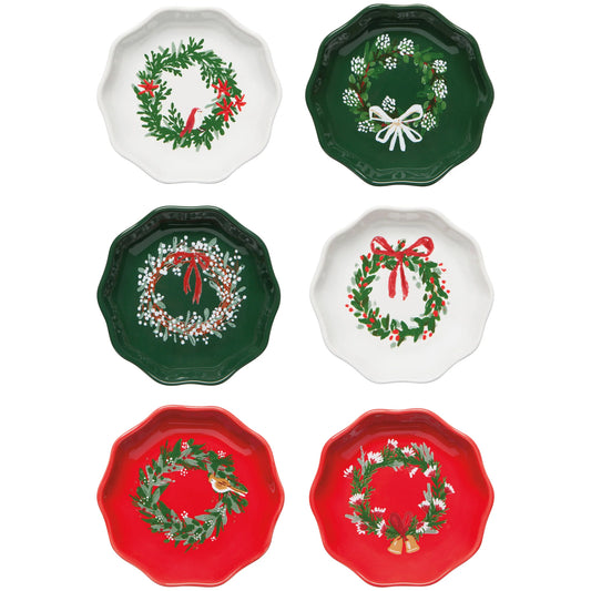 Set of 6 Wreaths Shaped Christmas Pinch Bowls