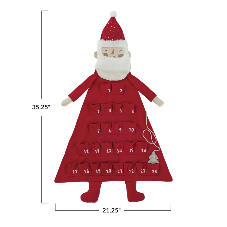 Fabric Santa Advent Calendar W/ 24 Pockets & Tree