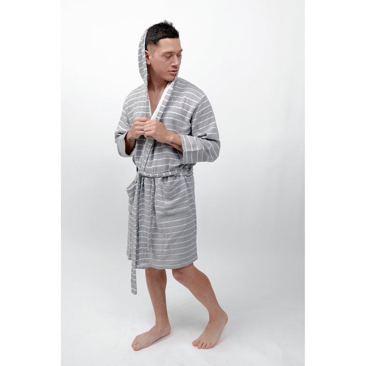Striped Bamboo Robe, Slate M/L