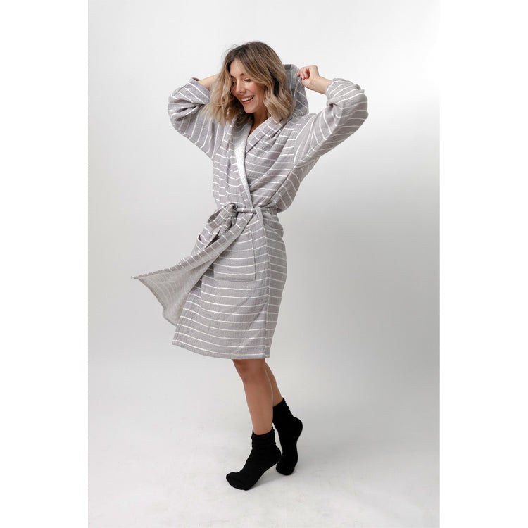 Striped Bamboo Robe, Slate M/L