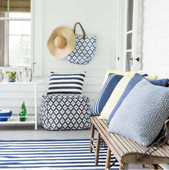 Catamaran Stripe Navy/Ivory 6X9 Area Rug Indoor/Outdoor