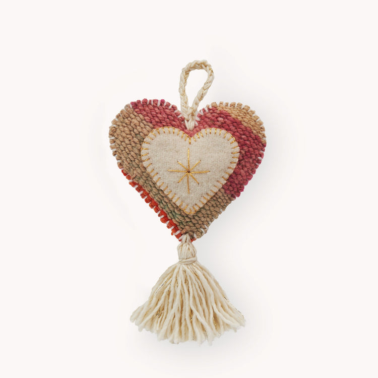 Vintage Hand Embroidered Ornament, Heart