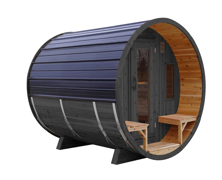 6' Red Cedar Barrel Sauna With 2' Porch