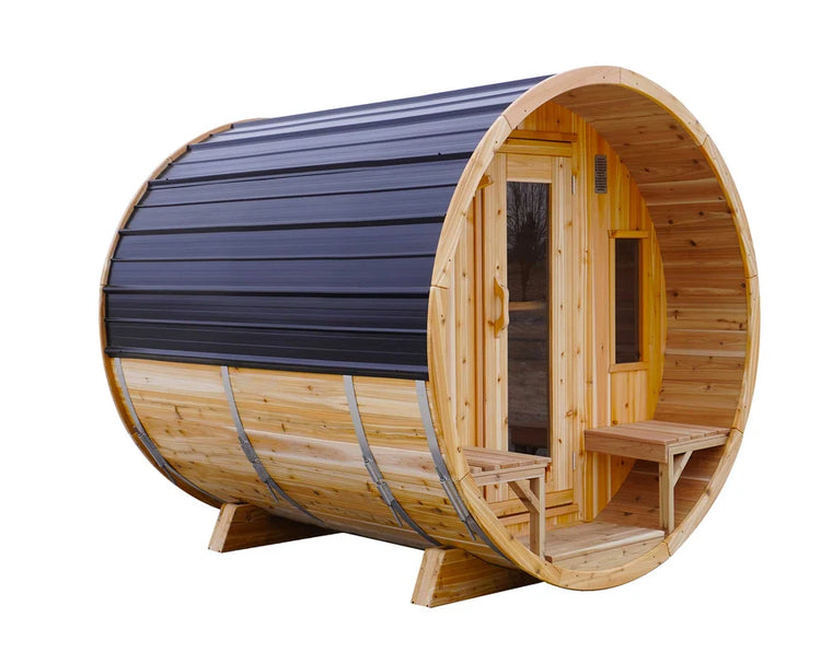 6' Red Cedar Barrel Sauna With 2' Porch