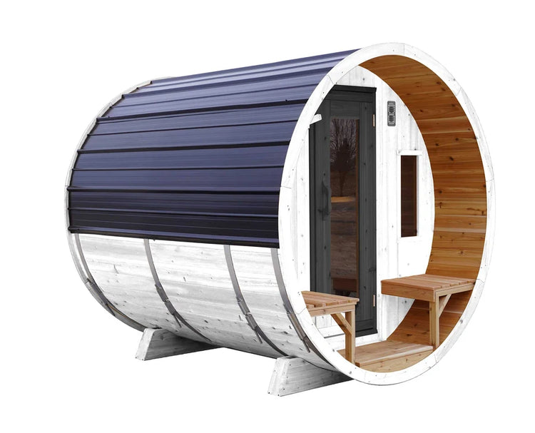6' Red Cedar Barrel Sauna With 2' Porch
