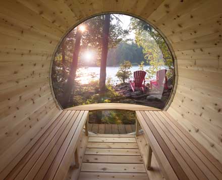8' Red Cedar Panoramic Barrel Sauna With 2' Porch