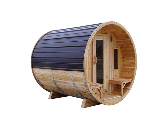 6' Red Cedar Barrel Sauna With 2' Porch
