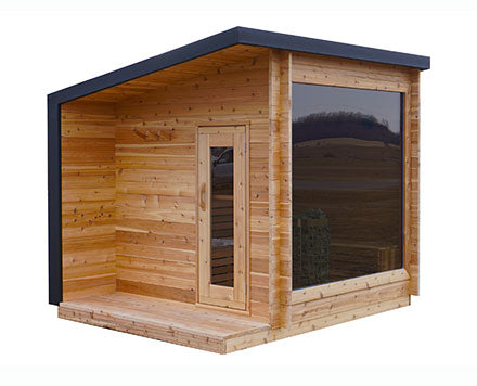 8' Red Cedar Modern Panoramic Sauna With 2' Porch
