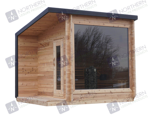 8' Red Cedar Modern Panoramic Sauna With 2' Porch