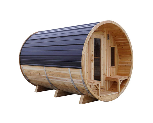 8' Red Cedar Barrel Sauna With 2' Porch
