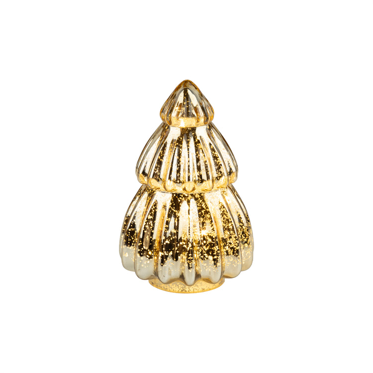 Shiny Antique Gold Glass Tiered Tree Table Piece, Small