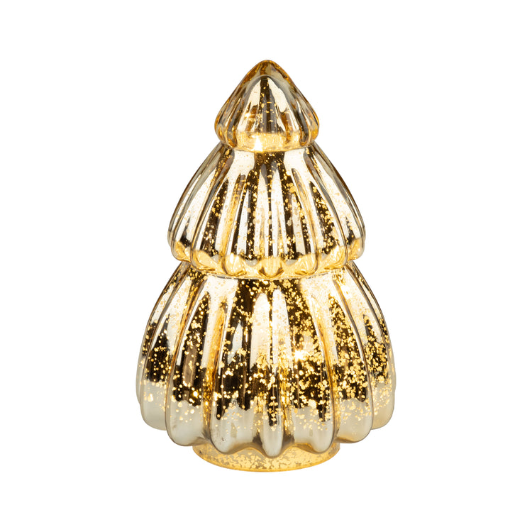 Shiny Antique Gold Glass Tiered Tree Table Piece, Large