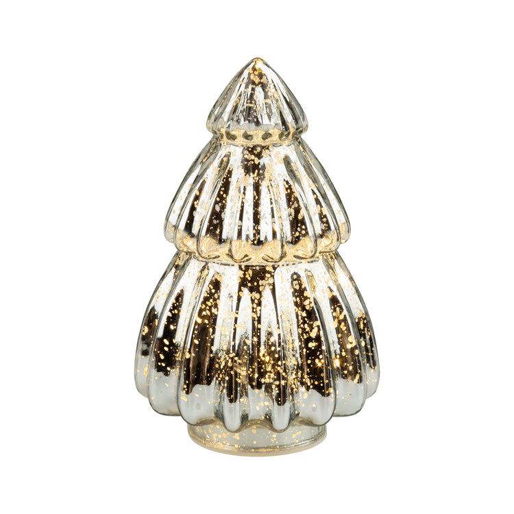 Shiny Antique Silver Glass Tiered Tree Table Piece, Small