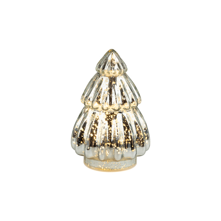 Shiny Antique Silver Glass Tiered Tree Table Piece, Large