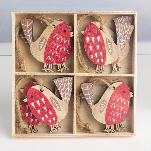 Painted Wood Mini Scandi Bird Ornaments
