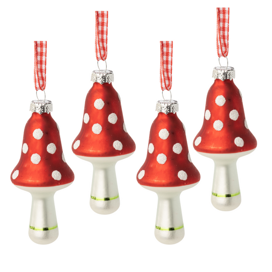 Glass Mushroom Ornaments, Set of 4