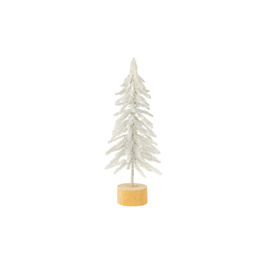 Frosted Silver Glitter Tree on Wood Base, Small