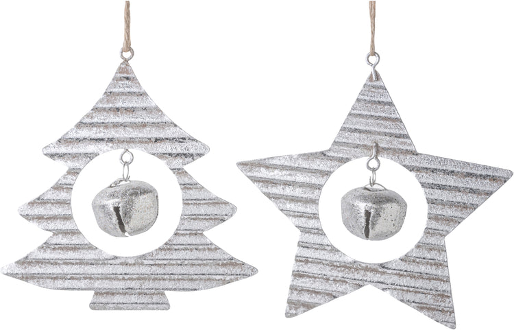 Assorted Corrugated Silver Tree and Star Ornament