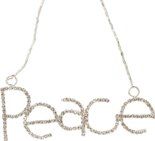 Silver PEACE Ornament in Clear Rhinestones