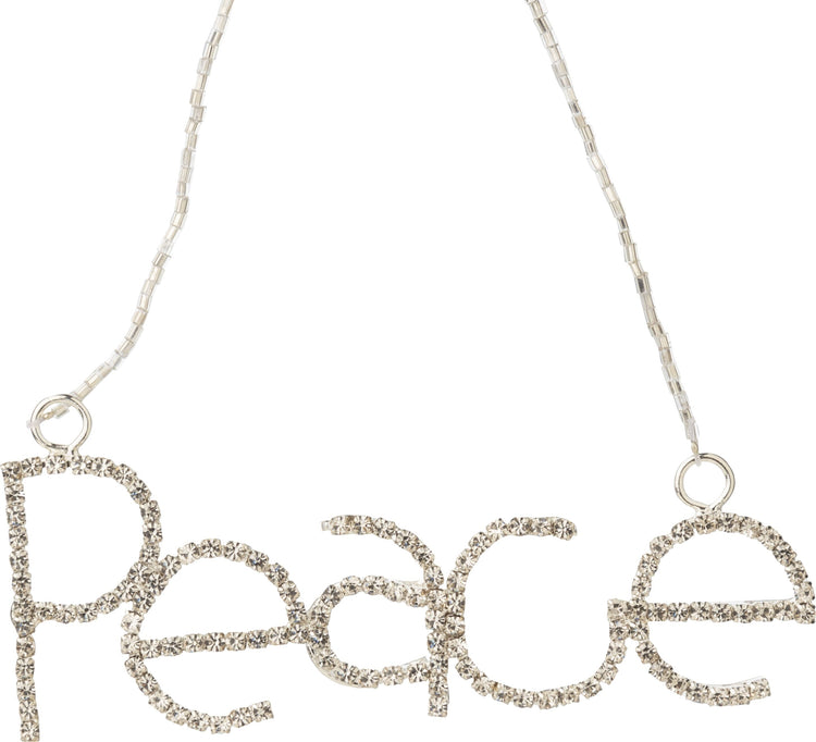 Silver PEACE Ornament in Clear Rhinestones