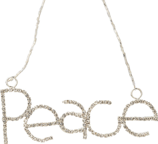 PEACE Brilliant Cut Clear Rhinestones Set in Silver Metal Ornament