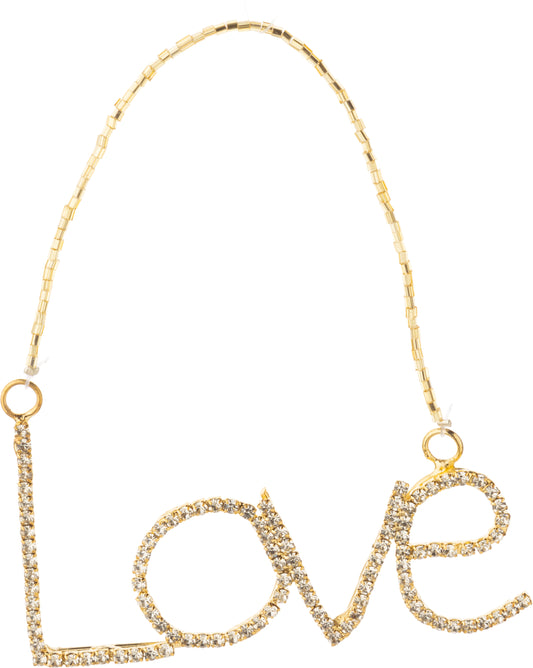 Gold LOVE Ornament in Clear Rhinestones